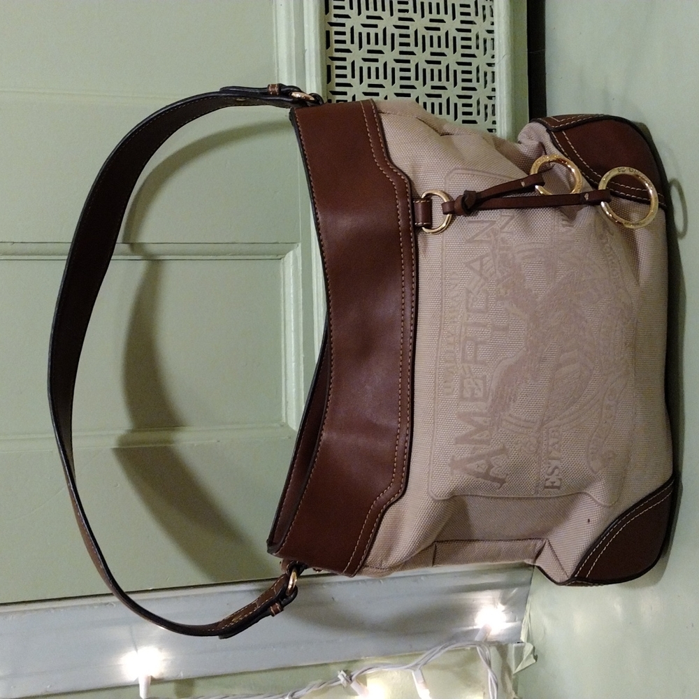 Women's American Living gold brown tan shoulder purse